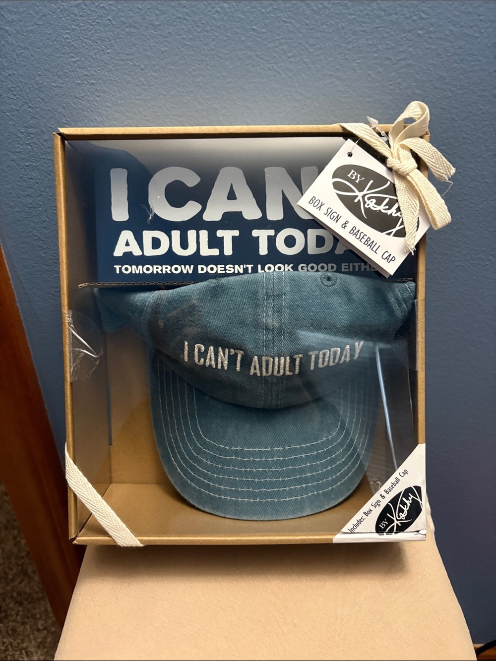 I CAN'T ADULT TODAY Embroidered Baseball Cap and sign - Teal